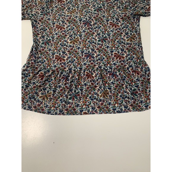 Zara Basic Boho Floral Navy Blue Red Gold Green Popover Blouse Top Shirt Size M - Picture 12 of 14